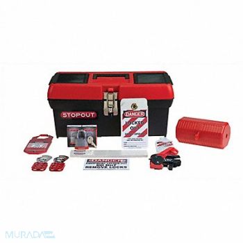 STOPOUT Prtbl Lockout Kit Red Plastic Tool Box, 45KY17