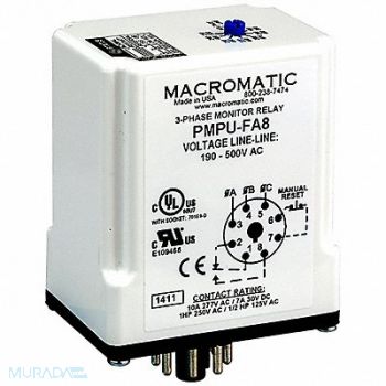 MACROMATIC Phase Monitor Relay 190-500VAC Plug SPDT, 6MPP2