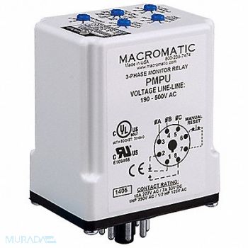 MACROMATIC Phase Monitor Relay 190-500VAC Plug SPDT, 5WMJ3