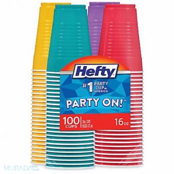 HEFTY Disp Cold Cup 16 oz GR/OR/PUR/TEAL PK100, 43PK11
