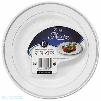 GRAINGER APPROVED Plastic Plate 9 in Silver White PK10, 799M62