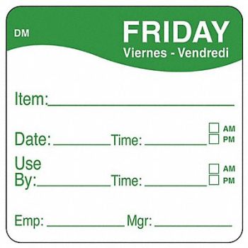 DAYMARK D5397 Day Label Green PK250, 6GUP8