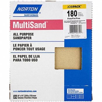 NORTON Sandpaper Sheet Grit 180 11 L 9 W, 804JM4
