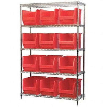 AKRO-MILS D5364 Bin Shlvng 18inx74inx48in Red, 10A059
