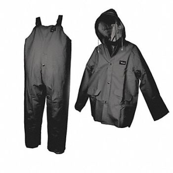 VIKING Rain Suit w/Jacket/Bib Unrated Black L, 10K268