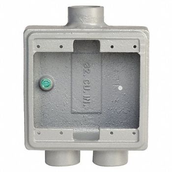 APPLETON ELECTRIC Weatherproof Box 2Gang 1/2-3/4 Hub Iron, 10L142
