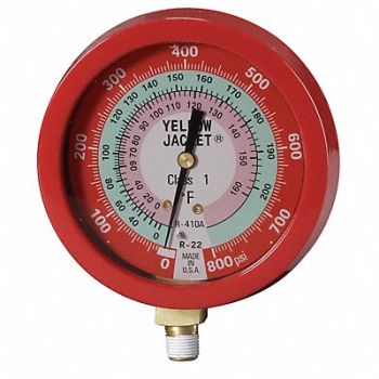 YELLOW JACKET Gauge 3-1/2 Dia High Side Red 800 psi, 10M809