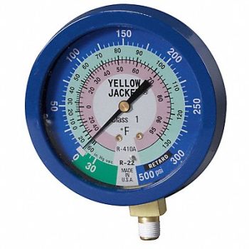 YELLOW JACKET Gauge 3 1/8In Dia Low Side Blue 350 psi, 10M810