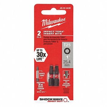 MILWAUKEE Insert Bit 1/4 Torx T25 1 PK2, 10Z770