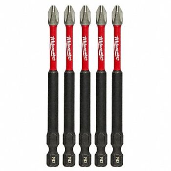 MILWAUKEE Insert Bit 1/4 Phillips #2 3-1/2 PK5, 10Z780