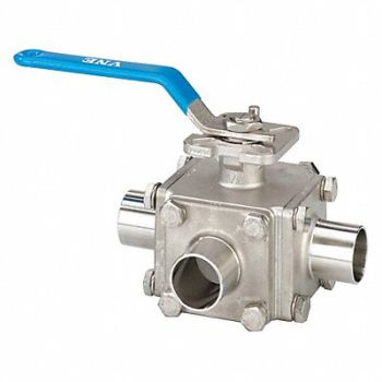 GRAINGER APPROVED Sanitary Ball Valve 316 SS 3-Way Clamp, 11A437