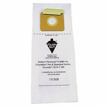 TOUGH GUY Vacuum Bag Paper 2-Ply Reusable PK10, 11C828