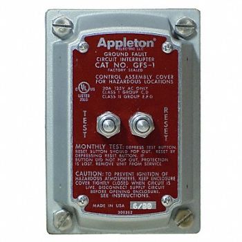 APPLETON ELECTRIC GFCI Cover 5mA Trip Setting 125-250V 20A, 11Y420