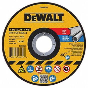 DEWALT Metal Cut-Off Wheel 4-1/2 x.045 x7/8, 120W81