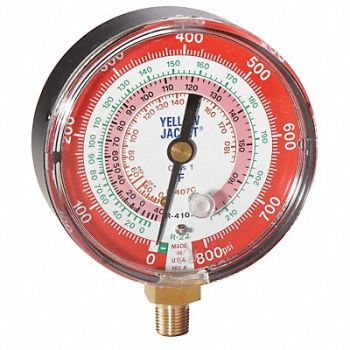YELLOW JACKET Gauge 3-1/8In Dia High Side Red 800 psi, 12H944
