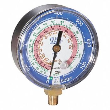 YELLOW JACKET Gauge 3-1/8In Dia Low Side Blue 800 psi, 12H945