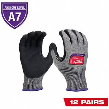 MILWAUKEE Cut Protection Dipped Gloves PK12 PK12, 800XD2