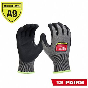 MILWAUKEE Cut Protection Dipped Gloves PK12 PK12, 800XE2