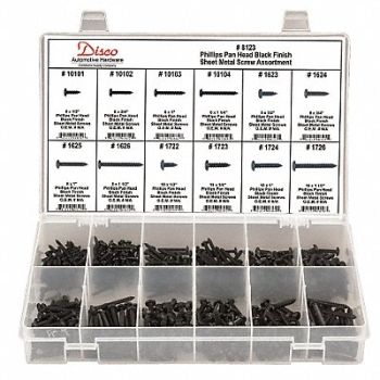 GRAINGER APPROVED Black Sheet Metal Screw Asst 420 Pc, 12T294