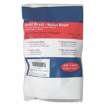 GRAINGER APPROVED Rope Nylon Braided 3/16 in Dia 100ft L, 12U273