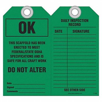 IDESCO SAFETY Scaffold Ok to Use Safety Tag PK10, 136K41
