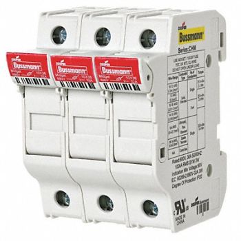 BUSSMANN Fuse Block 0 to 30A Midget 3 Pole, 13M225