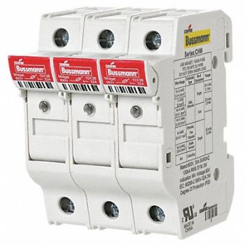 BUSSMANN Fuse Block 0 to 30A Midget 3 Pole, 13M226