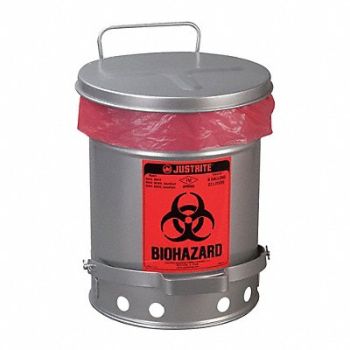 JUSTRITE Biohazard Waste Container 6 gal Silver, 13M335