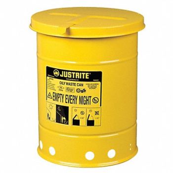 JUSTRITE Oily Waste Can 6 gal Steel Yellow, 13M348