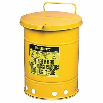 JUSTRITE Oily Waste Can 14 gal Steel Yellow, 13M350