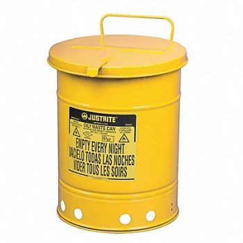 JUSTRITE Oily Waste Can 21 gal Steel Yellow, 13M351