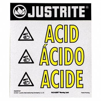 JUSTRITE Safety Cabinet Label 11 in x 12 in Paper, 13M426