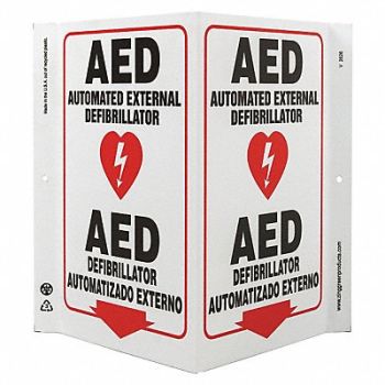 ZING AED Sign V-Shape Plastic, 551Z76