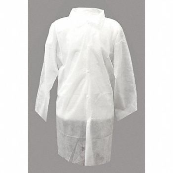 ACTION CHEMICAL Disp. Lab Coat 5XL Poly Wht PK30, 13V869