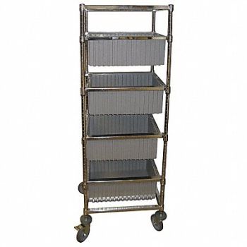 GRAINGER APPROVED Mobile Bin Cart 68Hx24W w/4 Gray Bins, 14A062