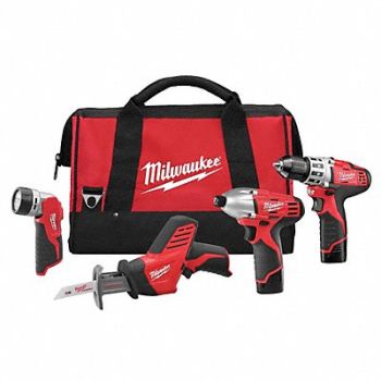 MILWAUKEE Cordless Combination Kit 4 Tools 12V DC, 14G946