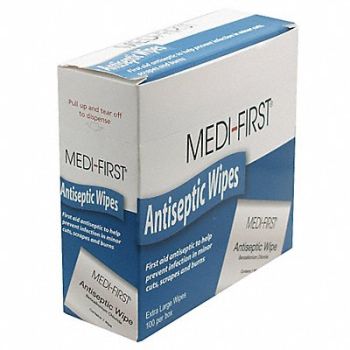 MEDI-FIRST Antiseptic Wipes PK100, 14U289