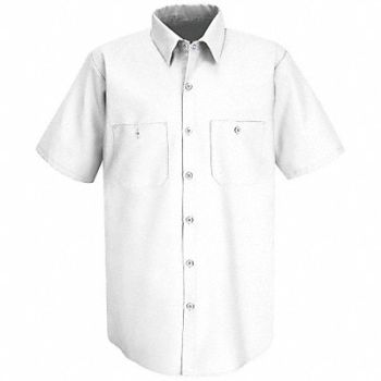 RED KAP E8040 Short Sleeve Shrt Wht PET/Cotton 2XL, 14W299