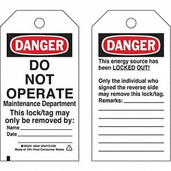 BRADY Danger Tag 5-3/4 x 3 In Cardstock PK25, 15Y644
