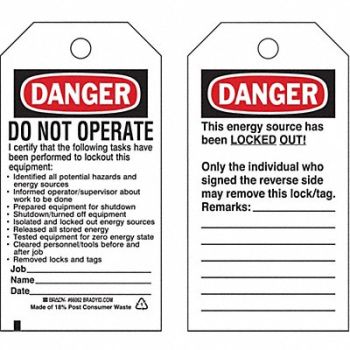 BRADY Danger Tag 5-3/4 x 3 In Cardstock PK25, 15Y650