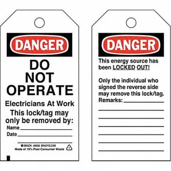 BRADY Danger Tag 5-3/4 x 3 In Cardstock PK25, 15Y645