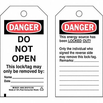 BRADY Danger Tag 5-3/4 x 3 In Cardstock PK25, 15Y649