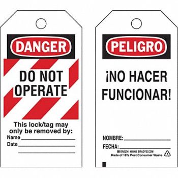 BRADY Danger Bilingual Tag 5-3/4 x 3 In PK25, 15Y651