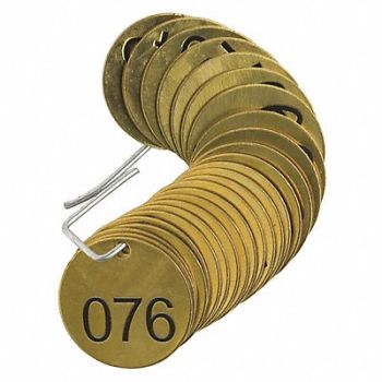 BRADY Numbered Tag Brass 1 1/2in W PK25, 15Y759