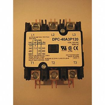 RELAY AND CONTROL CORP. Defn Purpose Contactor 40A 3-Pole 120VAC, 160C75