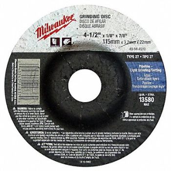 MILWAUKEE Cutting Wheel 4-1/2 X.045 X7/8 Type 27, 163G50