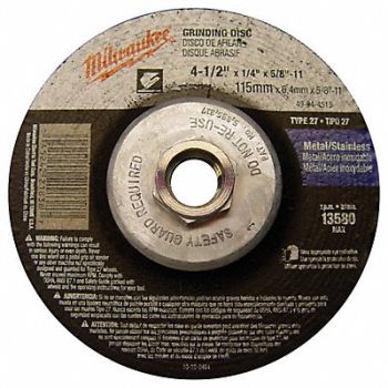 MILWAUKEE Grinding Disc 4-1/2 X1/4 X5/8 -11, 163G54
