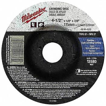 MILWAUKEE Grinding Disc 4-1/2 X1/4 X7/8, 163G55