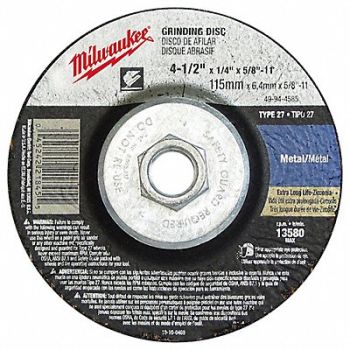 MILWAUKEE Grinding Disc 4-1/2 X1/8 X5/8 -11, 163G57
