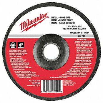 MILWAUKEE Grinding Disc 6 X1/4 X7/8, 163G61